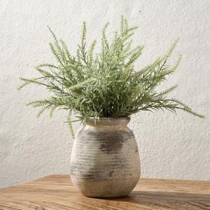 Whitewashed Rustic Ceramic Flower Vase, 7.3 Inch