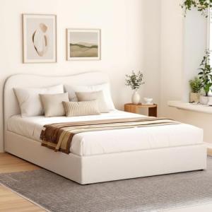 Double Size Wooden Bed Frame - Boucle White