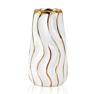 White Vertical Stripe Ceramic Flower Vase