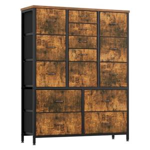 Jojoka 15-Drawer Fabric Dresser in Rustic Brown