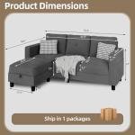 JAMFLY Dark Grey L-Shaped Sectional Couch with Ottoman