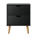 Black Wooden Nightstand with 2 Drawers