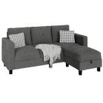 JAMFLY Dark Grey L-Shaped Sectional Couch with Ottoman