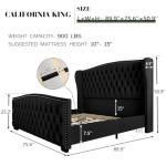 California King Velvet Platform Bed with Tufted Headboard