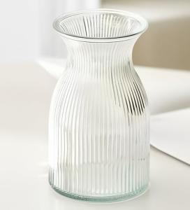 Clear Ribbed Glass Vase - 8 Inch Tall