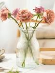 Clear Ribbed Glass Vase - 8 Inch Tall