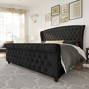 King Size Velvet Sleigh Bed Frame with Wingback