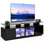 70 Inch Black LED TV Stand with Glass Doors