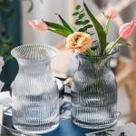 Clear Ribbed Glass Vase - 8 Inch Tall