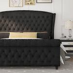 King Size Velvet Sleigh Bed Frame with Wingback