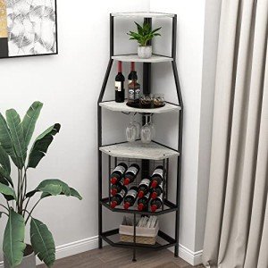 5-Tier Corner Wine Rack with Glass Holder