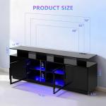 70 Inch Black LED TV Stand with Glass Doors