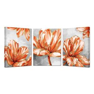 Modern Gray and Orange Floral Wall Art Set
