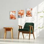 Modern Gray and Orange Floral Wall Art Set