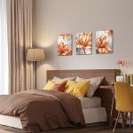 Modern Gray and Orange Floral Wall Art Set