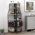 5-Tier Corner Wine Rack with Glass Holder