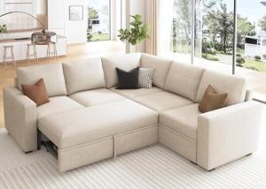 Beige Modular Sectional Sleeper Sofa with Storage