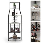 5-Tier Corner Wine Rack with Glass Holder