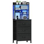 Tall Night Stand with Fabric Drawers and LED Lights