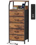 Rustic Brown 5-Drawer Dresser with Charging Station