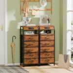 Rustic Brown 5-Drawer Dresser with Charging Station