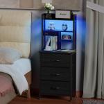 Tall Night Stand with Fabric Drawers and LED Lights