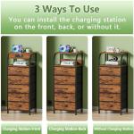 Rustic Brown 5-Drawer Dresser with Charging Station