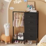 Black 4-Drawer Dresser with Hanging Rack