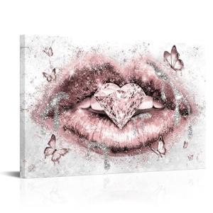 Pink Glam Heart Diamond Wall Art for Makeup Room