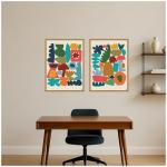 Kate and Laurel Mid Century Modern Wall Art Set