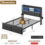 Queen Bed Frame with Storage, LED Light & Charging Station