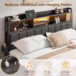 Queen Bed Frame with Storage, LED Light & Charging Station