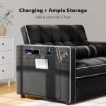 Charcoal Black Velvet 3-in-1 Sleeper Sofa Bed