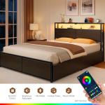 Rolanstar Queen Bed Frame with Storage and LED Lights