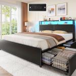 Rolanstar Queen Bed Frame with Storage and LED Lights