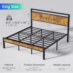 Brown King Metal Bed Frame with Wooden Headboard
