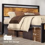Brown King Metal Bed Frame with Wooden Headboard