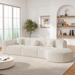 Beige Curved Sectional Sofa with Chaise Lounge