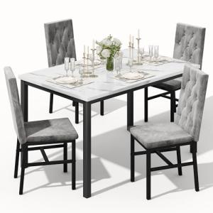 Faux Marble Dining Table Set for 4