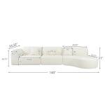 Beige Curved Sectional Sofa with Chaise Lounge
