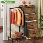 Rustic Brown 4-Drawer Dresser with Clothes Rack