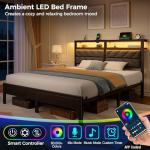 Queen Bed Frame with Charging Station and Storage