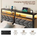 Queen Bed Frame with Charging Station and Storage