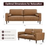 Brown Faux Leather 3-Seater Mid-Century Sofa Set