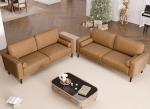 Brown Faux Leather 3-Seater Mid-Century Sofa Set