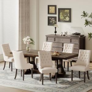 Beige Wingback Upholstered Dining Chairs Set of 6
