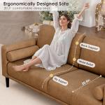 Brown Faux Leather 3-Seater Mid-Century Sofa Set