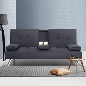 3-Seater Grey Sofa Bed with Adjustable Backrest