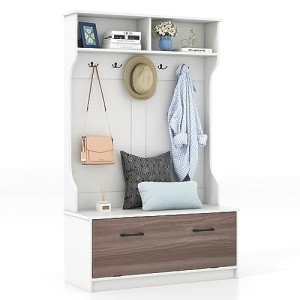 Giantex White Hall Tree Shoe Bench Organizer