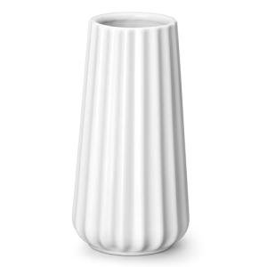 Modern White Ribbed Ceramic Flower Vase, 7.8 Inch